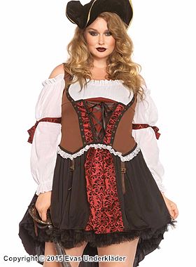 Weibliche Piratenkapitänin, Kostüm-Kleid, Schnürung, Cold Shoulder, XL bis 4XL